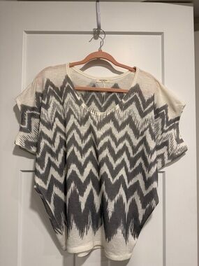 Promesa Chevron Knit V-Neck Top in Gray and Cream